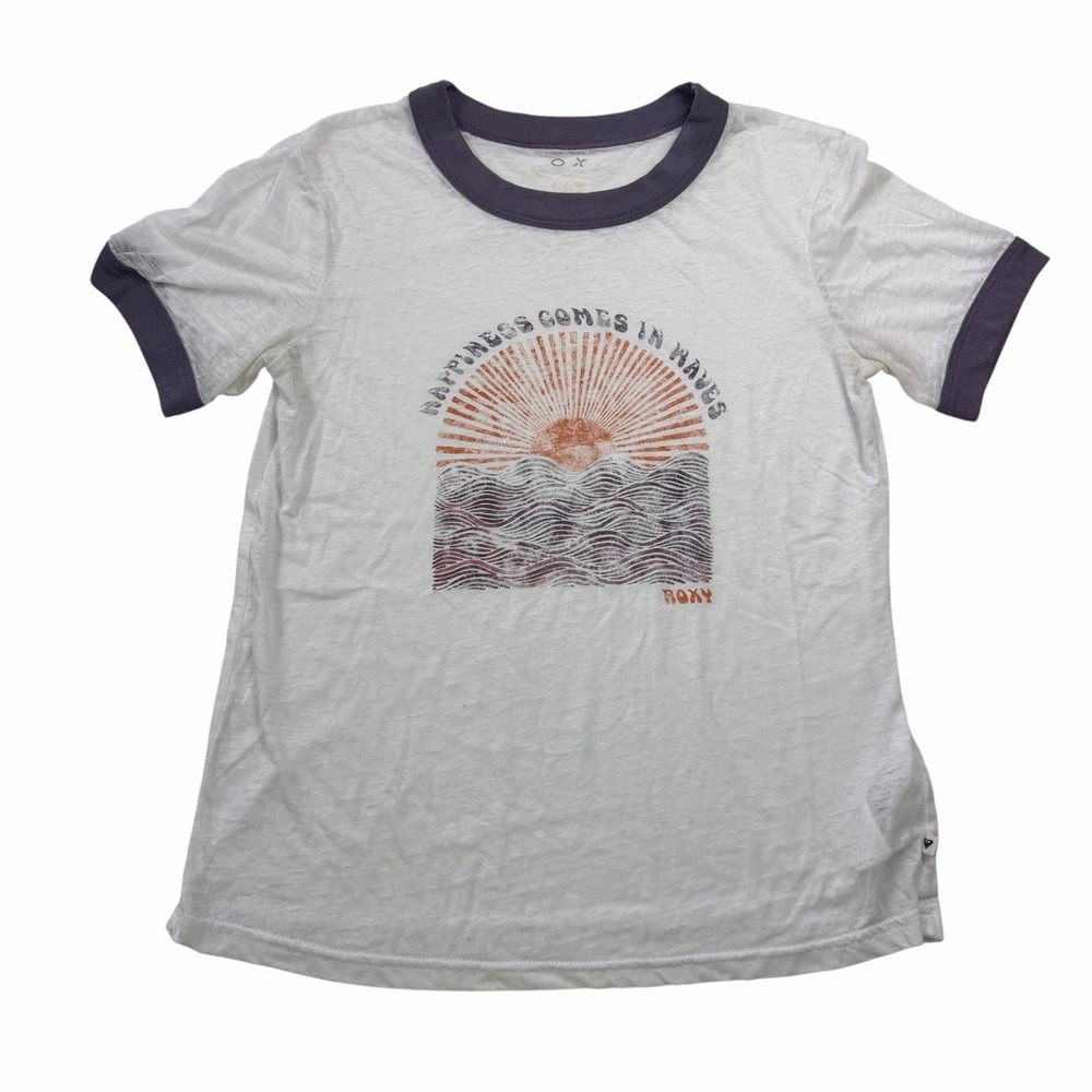 ROXY Y2K White Women's / Juniors Beach Waves Tee Small Cute